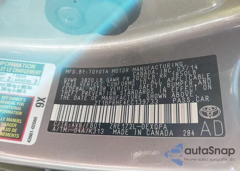 2014 Toyota Corolla Eco из США, поврежденный, VIN 2T1BPRHE4EC139733